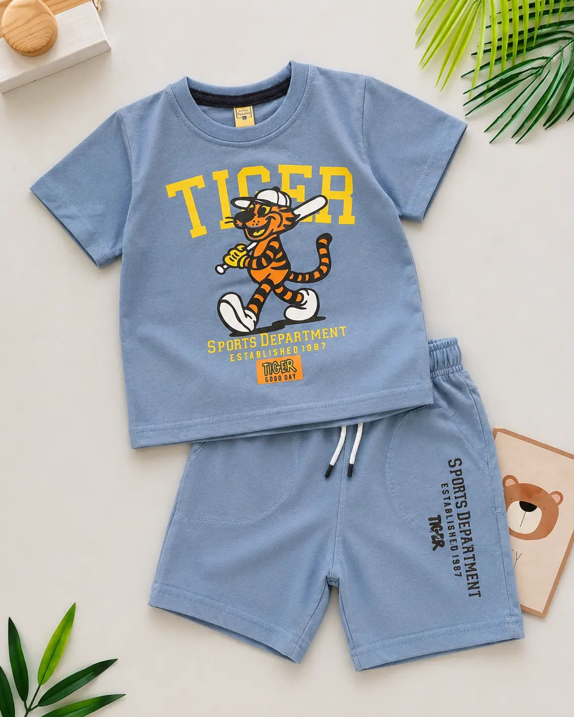 Junior Republic Tiger Printed Cotton Jersey T-Shirt & Shorts Set for Kids