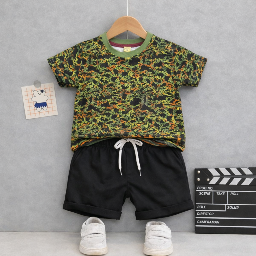 Junior Republic Camouflage Splash print Cotton Jersey T-Shirt & Shorts Set for Kids