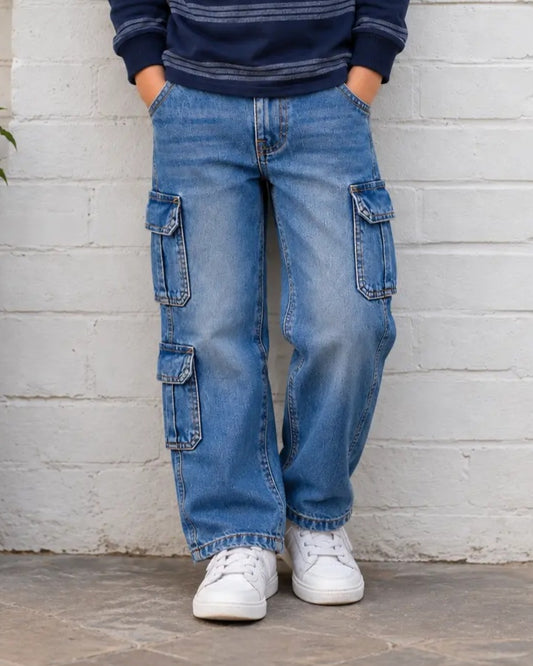 Branded Kids Blue 3 Pockets Cargo Denim Jeans Pant - DN-013