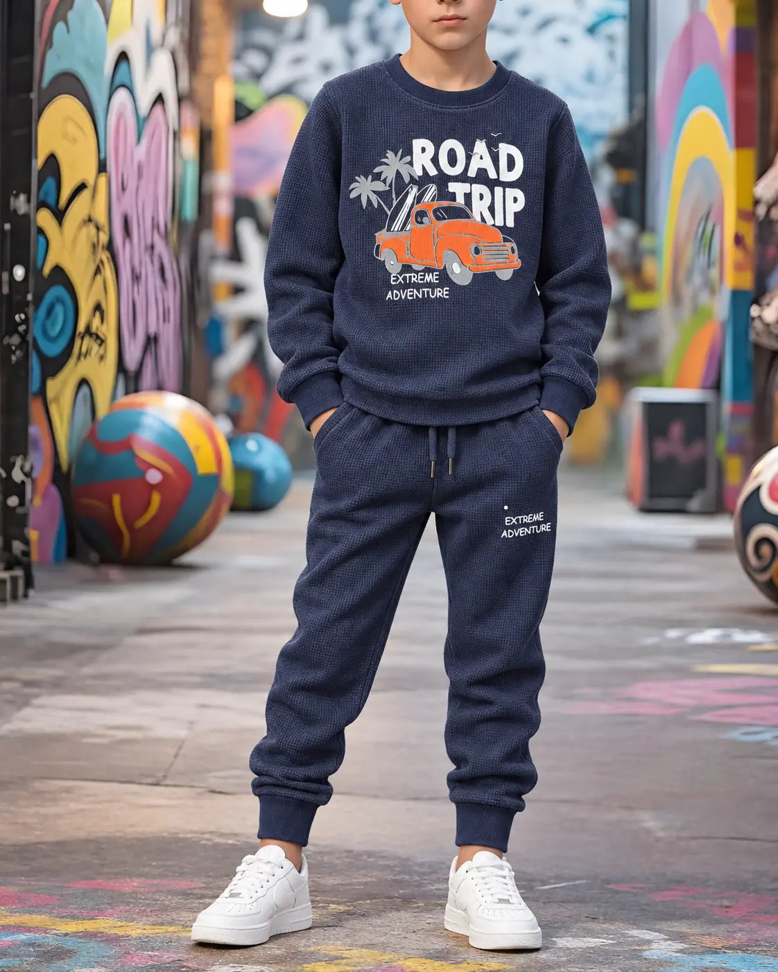 Cool Boy Road Trip Twin Set for Mid Season – Navy Blue Shirt & Trouser