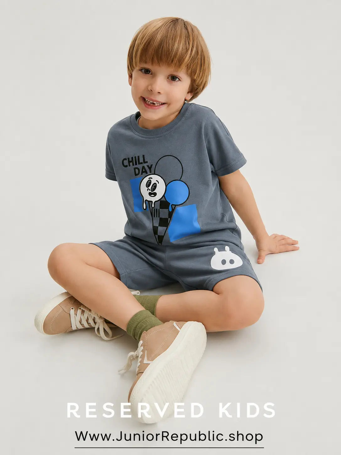 Junior Republic Chill day Printed Cotton Jersey T-Shirt & Shorts Set for Kids