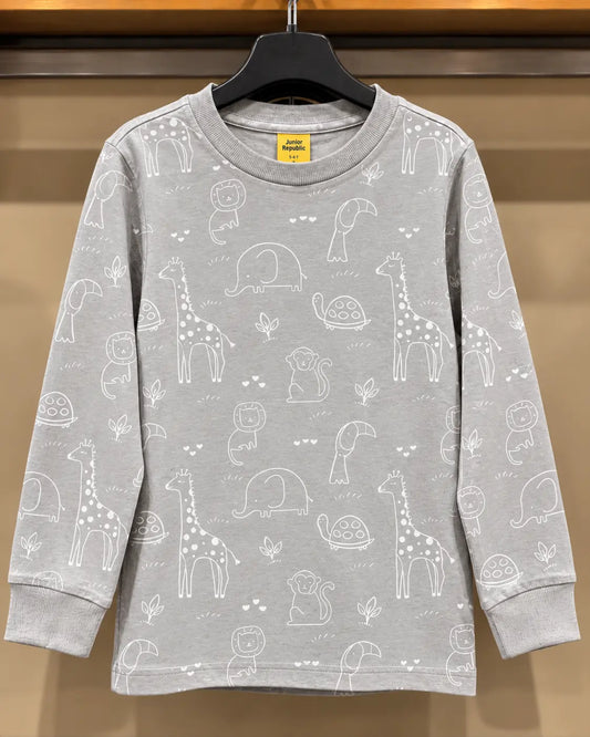 Kids Grey Giraffe All over Print Long Sleeve Shirt