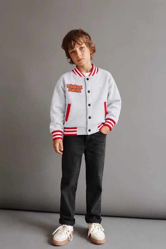 Kids Fleece Varsity Jacket – Roblox Printed Button-Up Winter Jacket for Boys & Girls - FJ 003