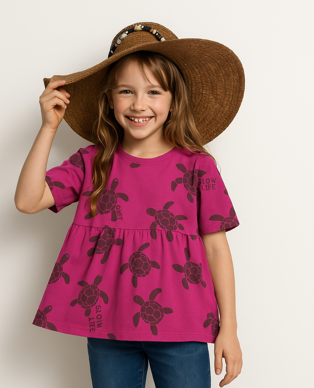 Junior Republic Girls Fuchsia "Slow Life" Turtle Print Frock - Rs. 399 SALE