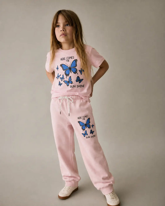 Kid's Sunshine Butterflies Printed Cotton Jersey Summer Trouser Shirt Suit