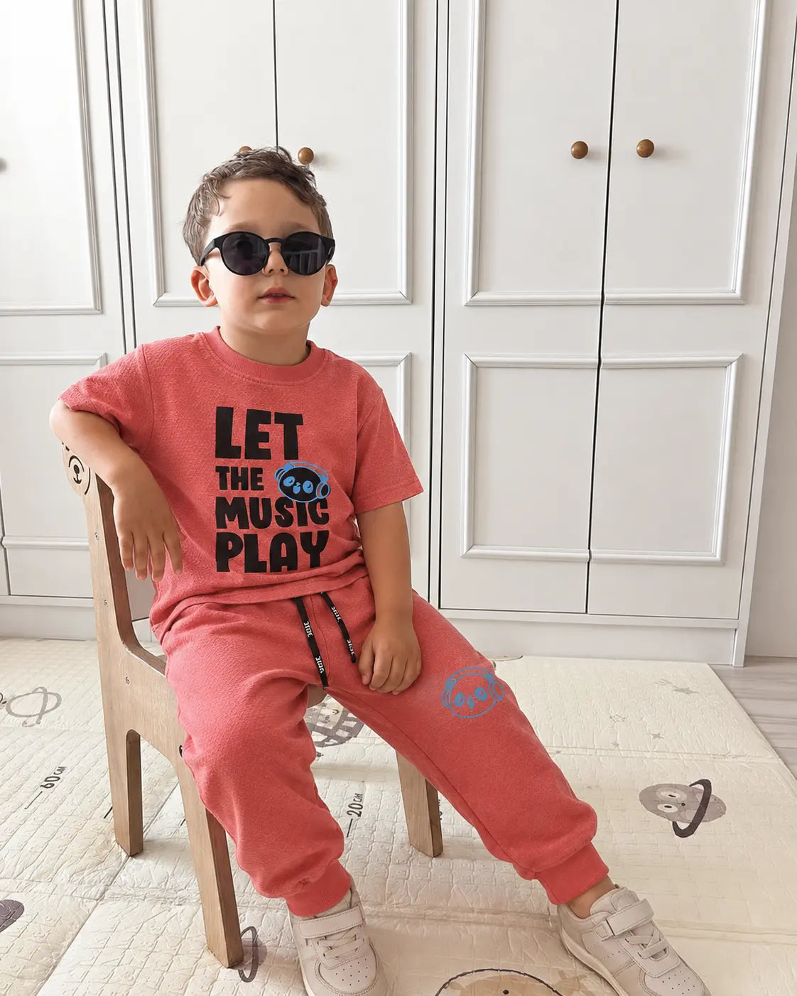 Junior Republic Kids Let the Music Play Printed Cotton Jersey Tee shirt and Trouser Suit