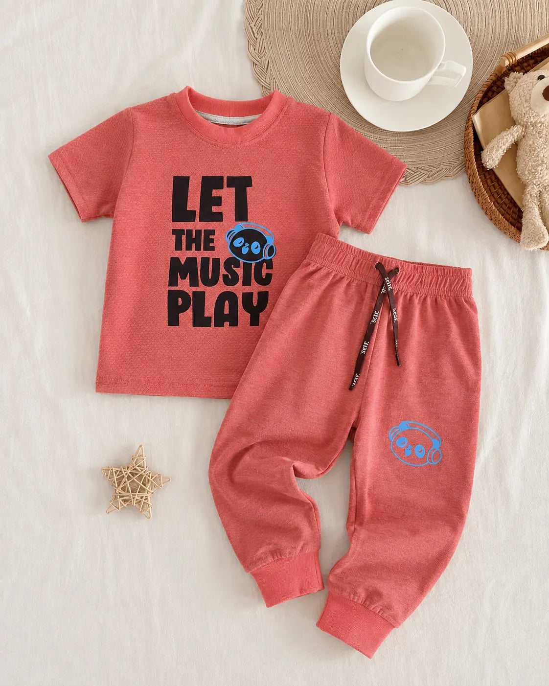 Junior Republic Kids Let the Music Play Printed Cotton Jersey Tee shirt and Trouser Suit