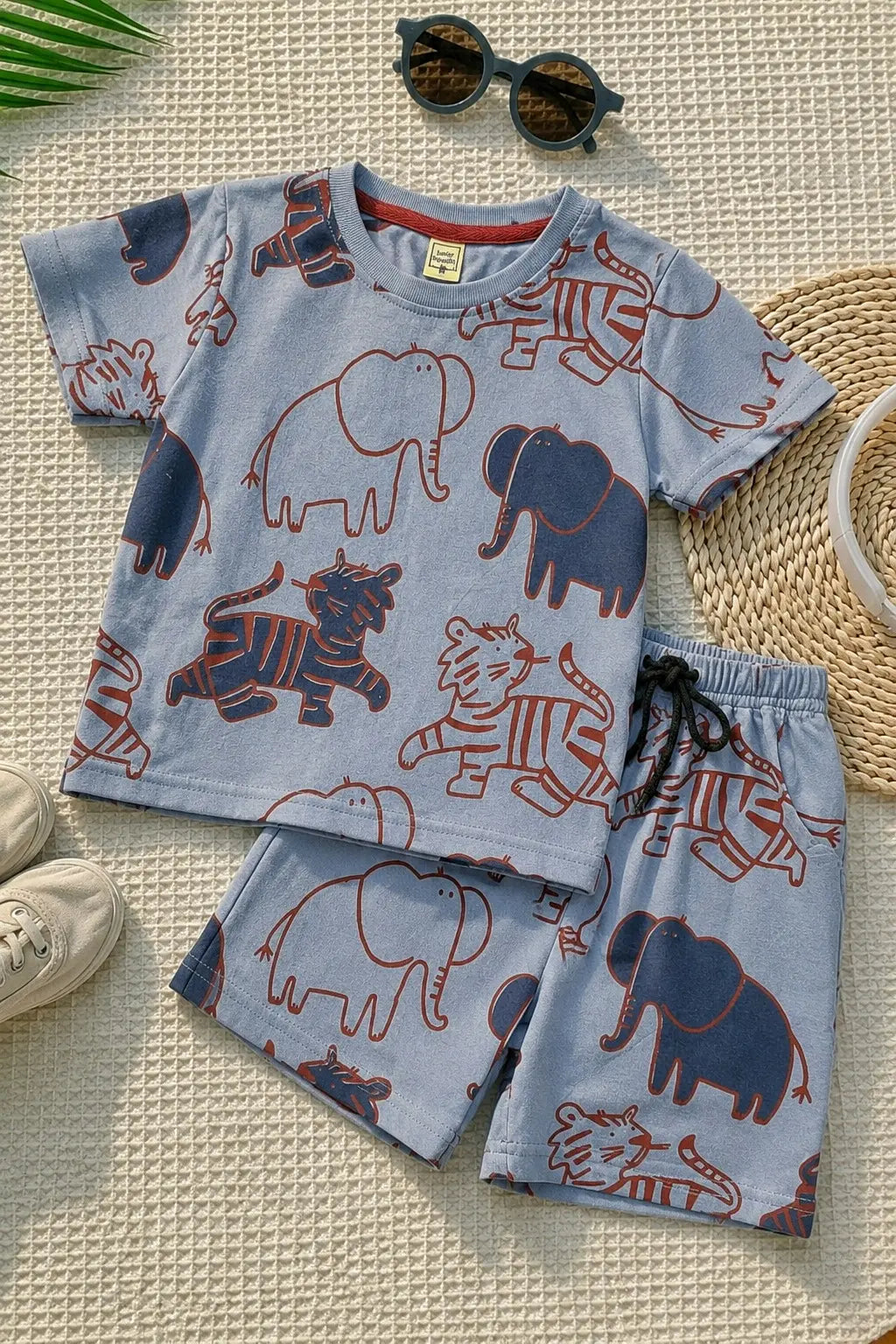 Junior Republic Safari all over Print Cotton Jersey T-Shirt & Shorts Set for Kids