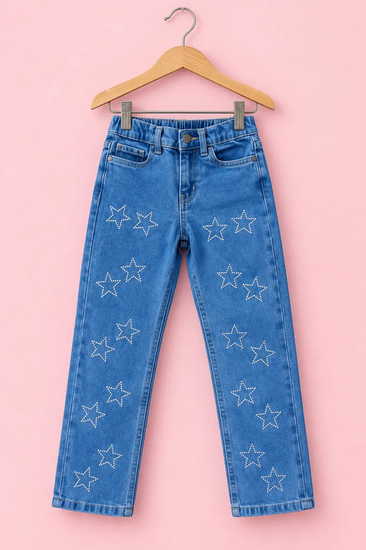 Branded Star Printed Denim Jeans Pant for Girls - DN-014