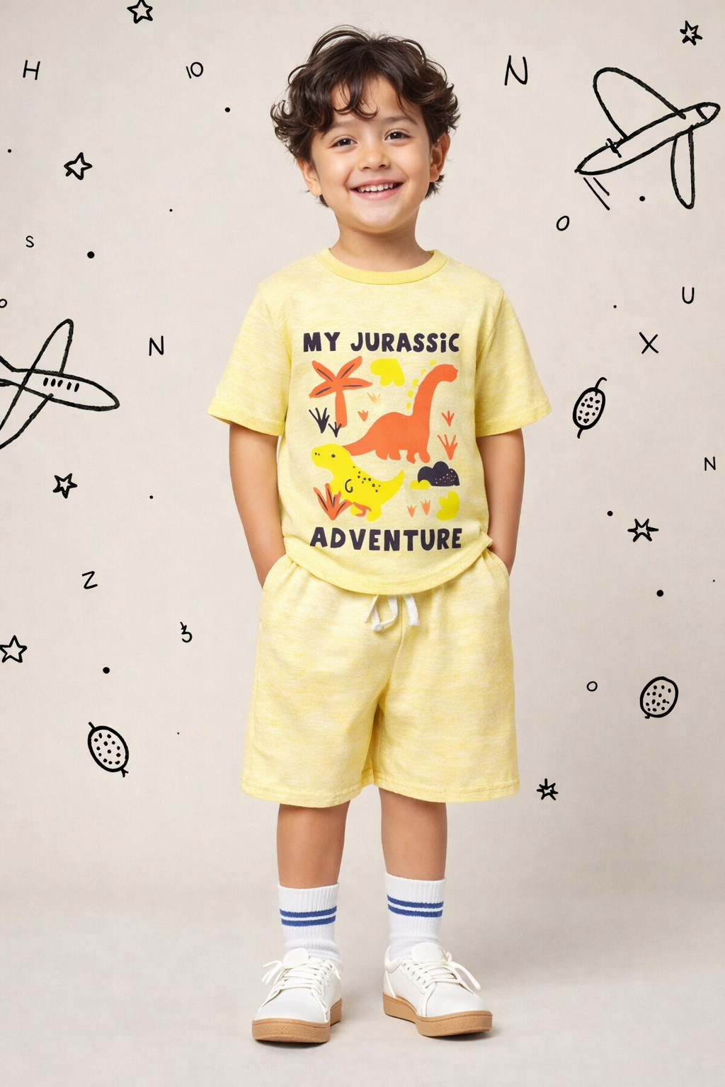 Junior Republic My Jurasic Adventure Printed Cotton Jersey T-Shirt & Shorts Set for Kids