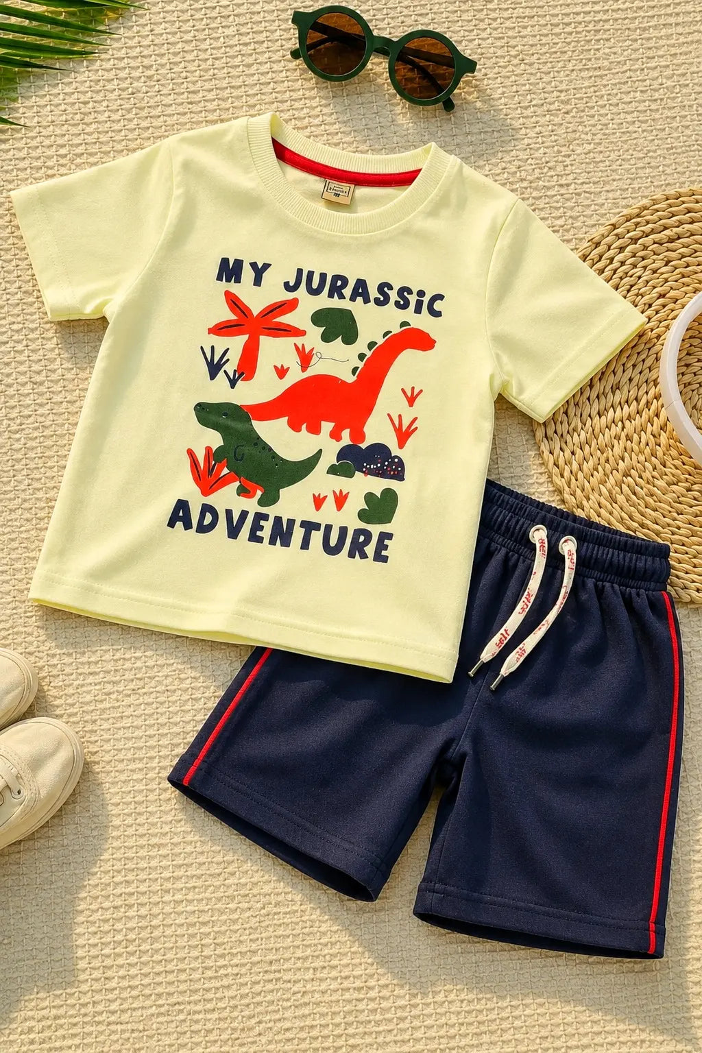 Junior Republic Jurasic Adventure Printed Cotton Jersey T-Shirt & Shorts Set for Kids