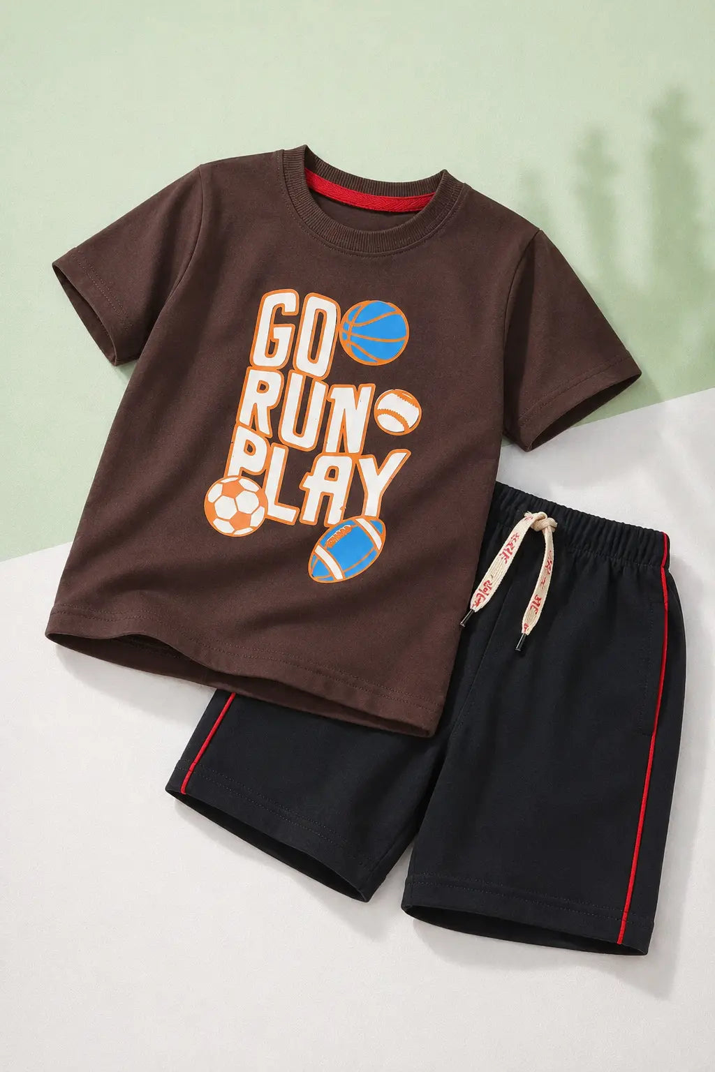 Junior Republic Go Run Play Printed Cotton Jersey T-Shirt & Shorts Set for Kids
