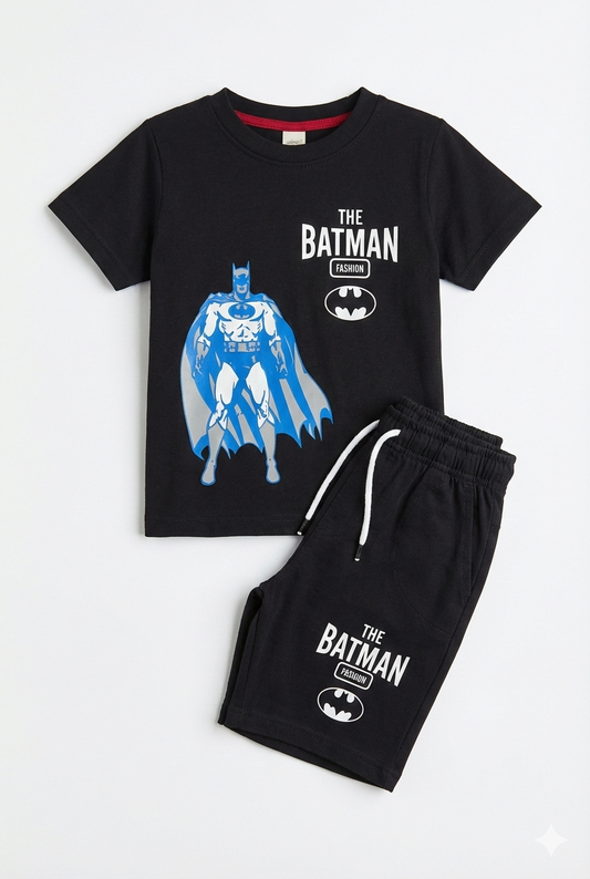 Junior Republic Batman Printed Cotton Jersey T-Shirt & Shorts Set for Kids