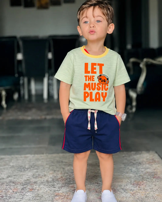 Junior Republic Let the Music Play Printed Cotton Jersey T-Shirt & Shorts Set for Kids