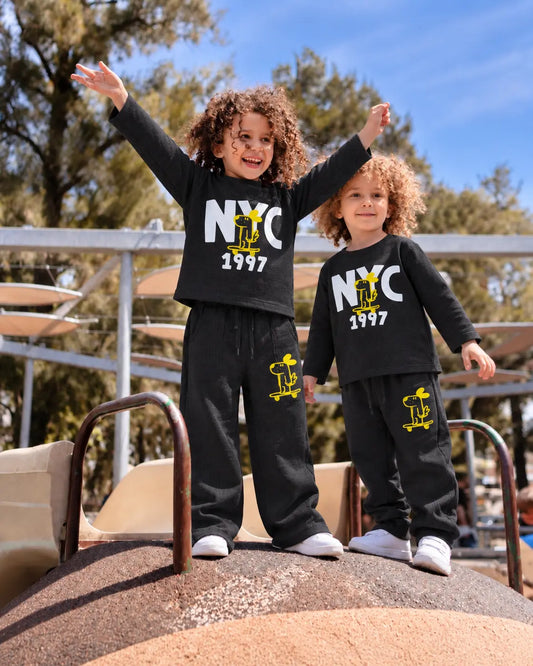 Cool Boy NYC 1997 Printed Twin Set for Mid Season – Black Shirt & Trouser