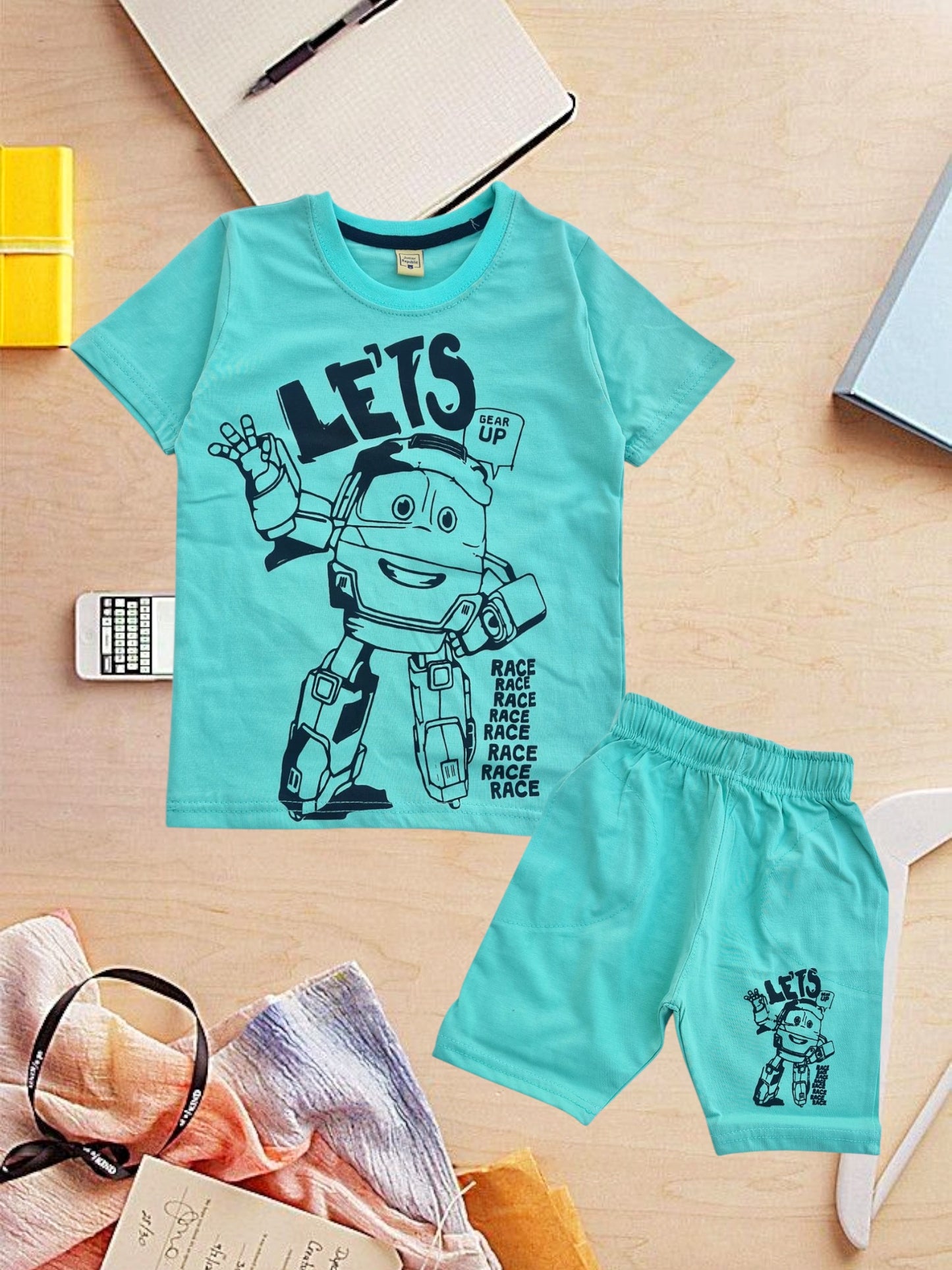 Junior  Republic Kid's Let's Race Printed Twin Set