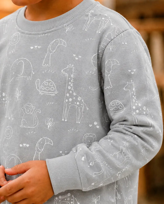 Kids Grey Animal Print Long Sleeve Shirt