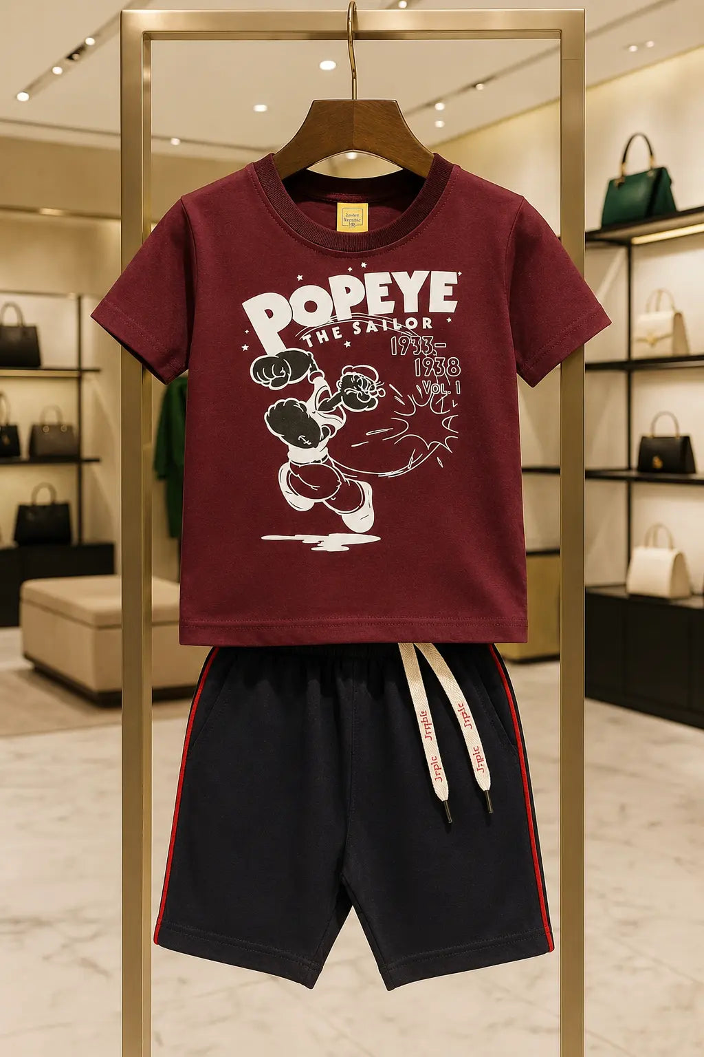 Junior Republic Popeye Printed Cotton Jersey T-Shirt & Shorts Set for Kids