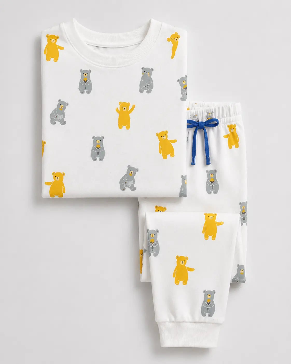 Junior Republic Kid's Bear all over Printed Cotton Jersey Summer Trouser Shirt Suit
