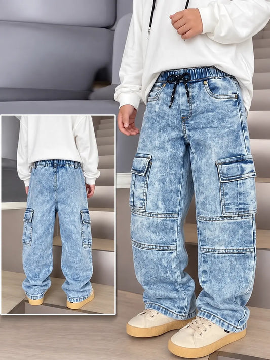 Branded Kids Light Blue Cargo Denim Jeans Pant - DN-014