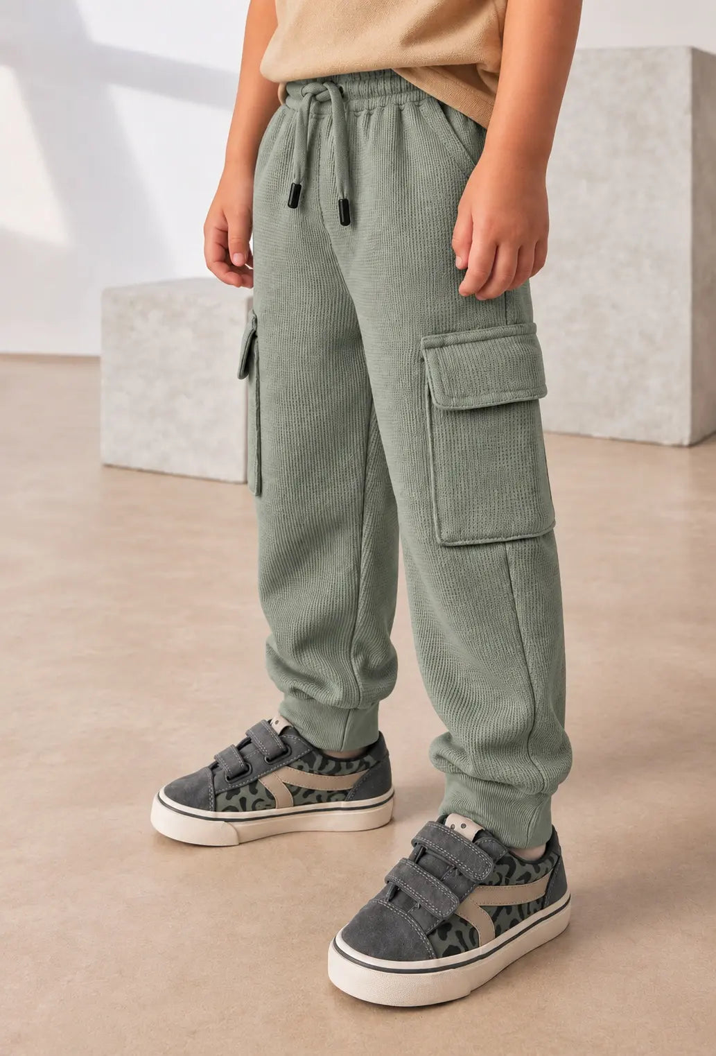 Kids Waffle Knit Cargo Jogger Trouser