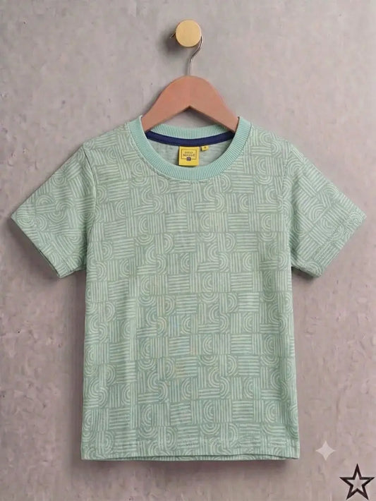 Junior Republic Kid's Mint Green Printed Tee Shirt