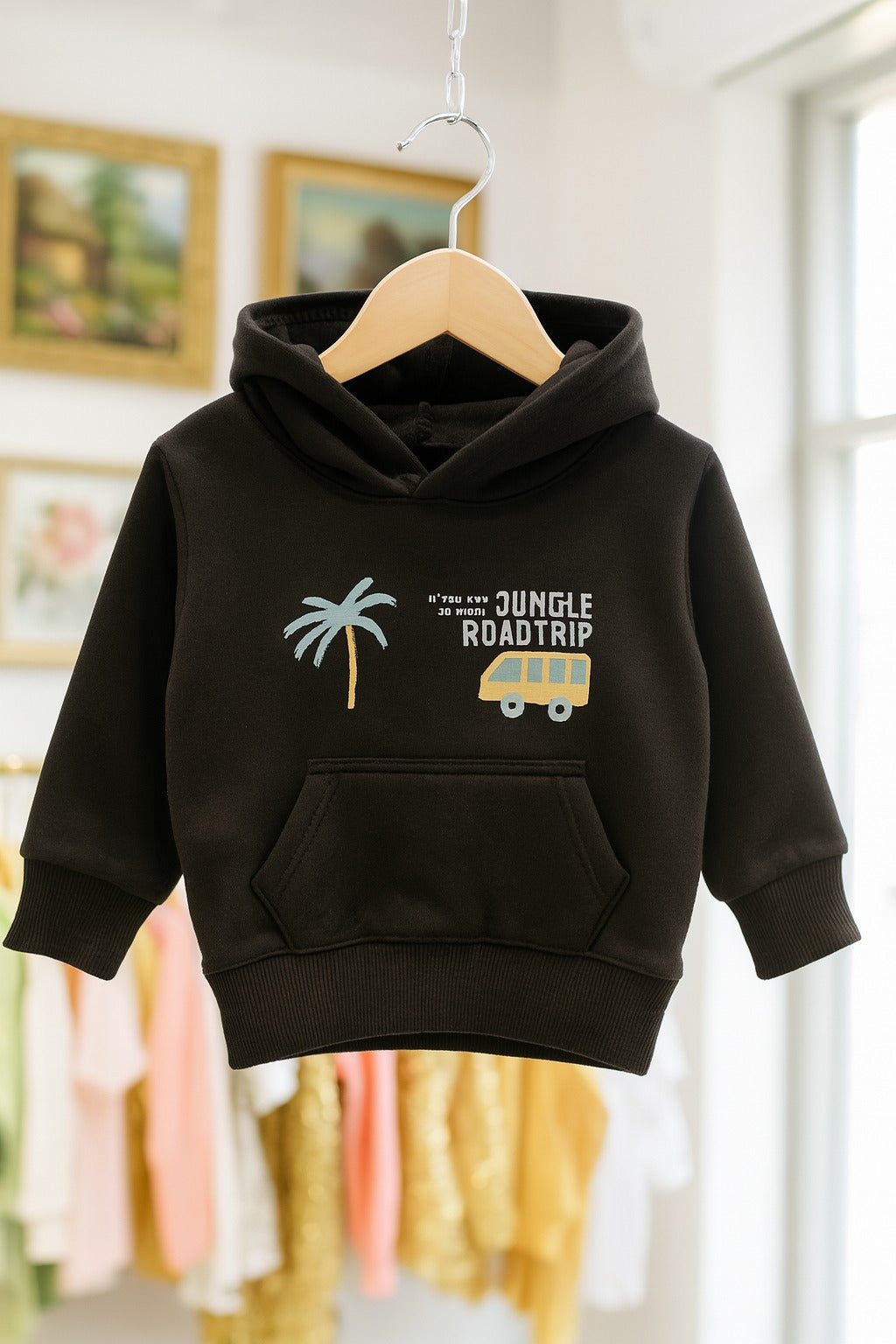 Junior Republic Jungle Roadtrip Printed Kids Fleece Winter Hoodies for Boys and Girls