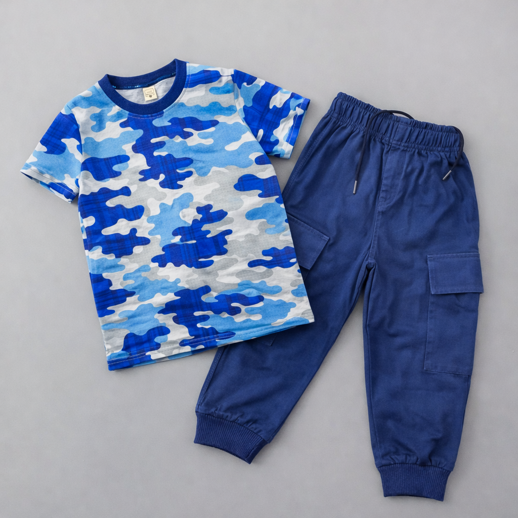 Junior Republic Kid's Printed Cotton Jersey Summer Suit