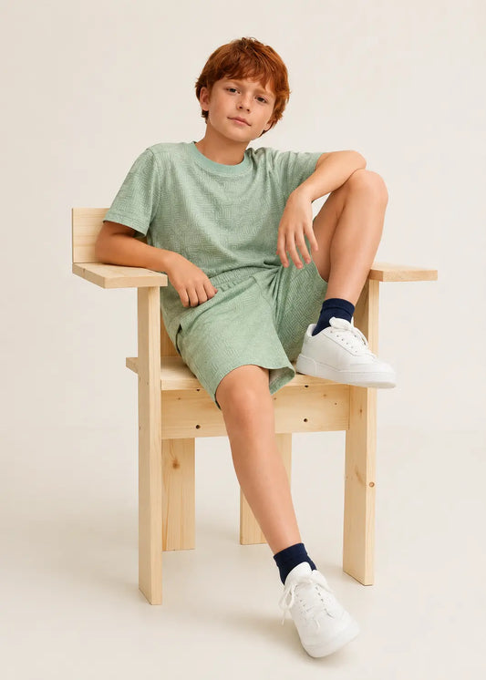 Junior Republic Green Mint Printed Cotton Jersey T-Shirt & Shorts Set for Kids