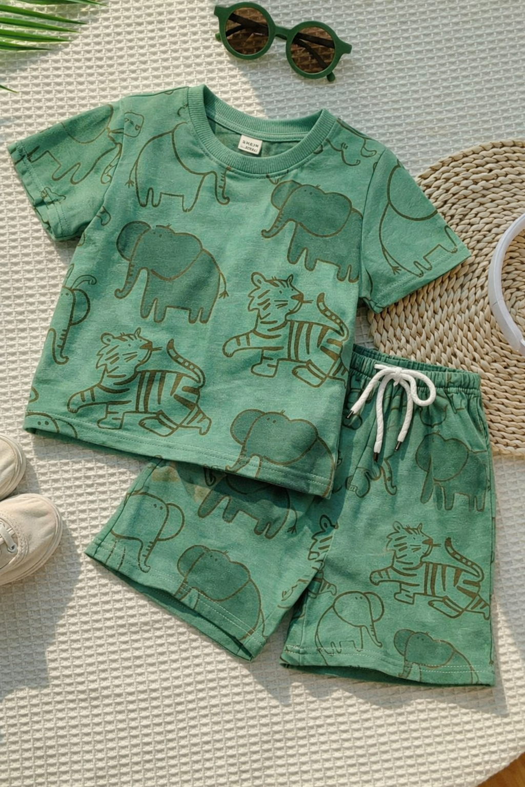 Junior Republic Safari all over Print Cotton Jersey T-Shirt & Shorts Set for Kids