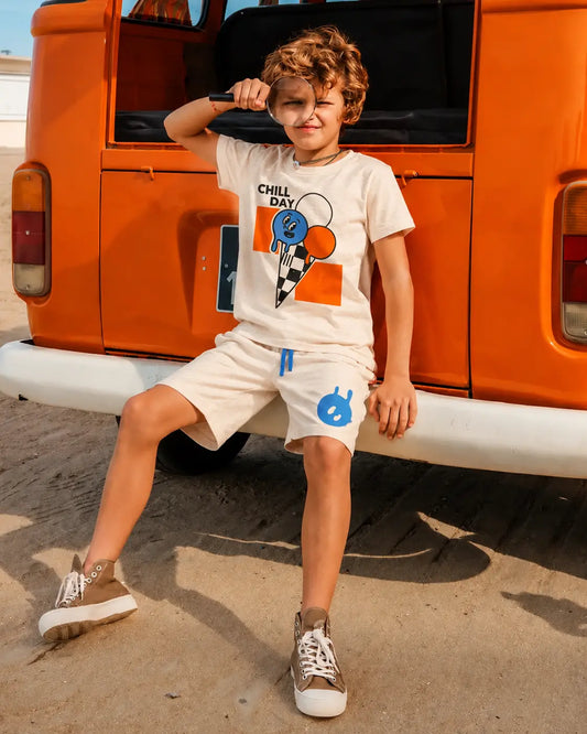Junior Republic Chill day Printed Cotton Jersey T-Shirt & Shorts Set for Kids