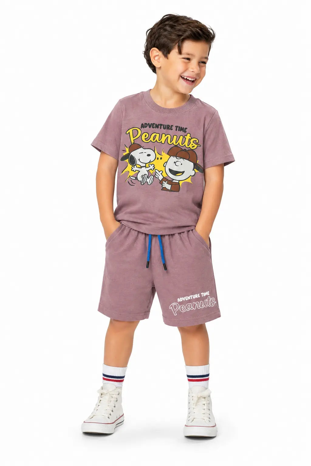 Junior Republic Peanuts Printed Cotton Jersey T-Shirt & Shorts Set for Kids