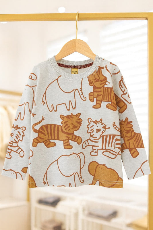 Junior Republic Cotton Jersey Elephant & Tiger Printed Long Sleeve Shirt - Rs. 499 SALE