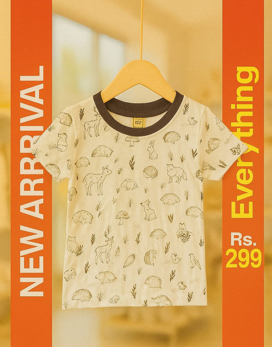 Junior Republic Kid's Forest Friends Printed Crew Neck Tee Shirt - Rs. 299 SALE