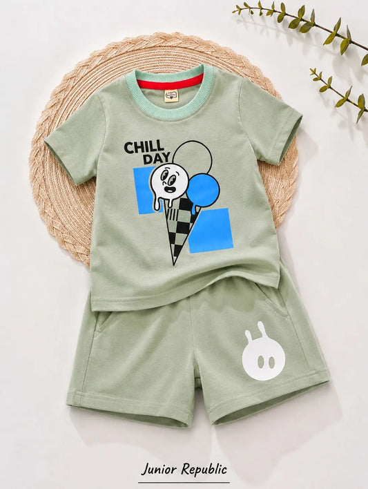 Junior Republic Chill day Printed Cotton Jersey T-Shirt & Shorts Set for Kids