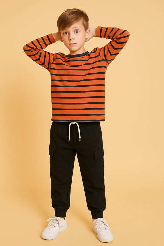 Junior Republic Kid's Stripes Style Cotton Jersey Suit
