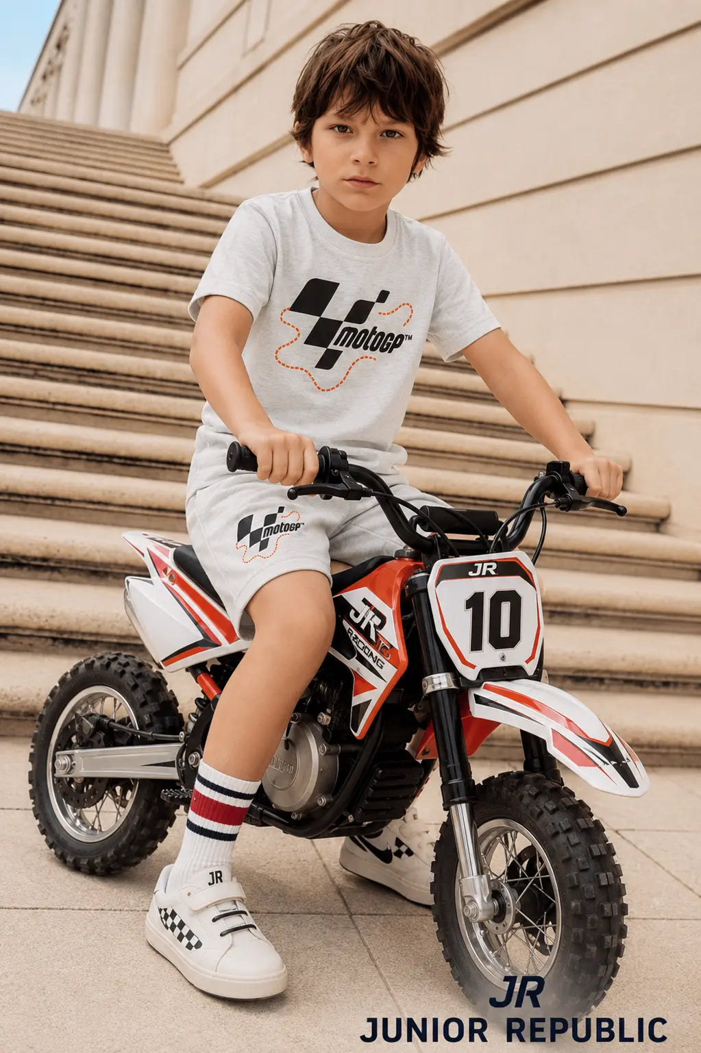 Junior Republic Moto GP Printed Cotton Jersey T-Shirt & Shorts Set for Kids