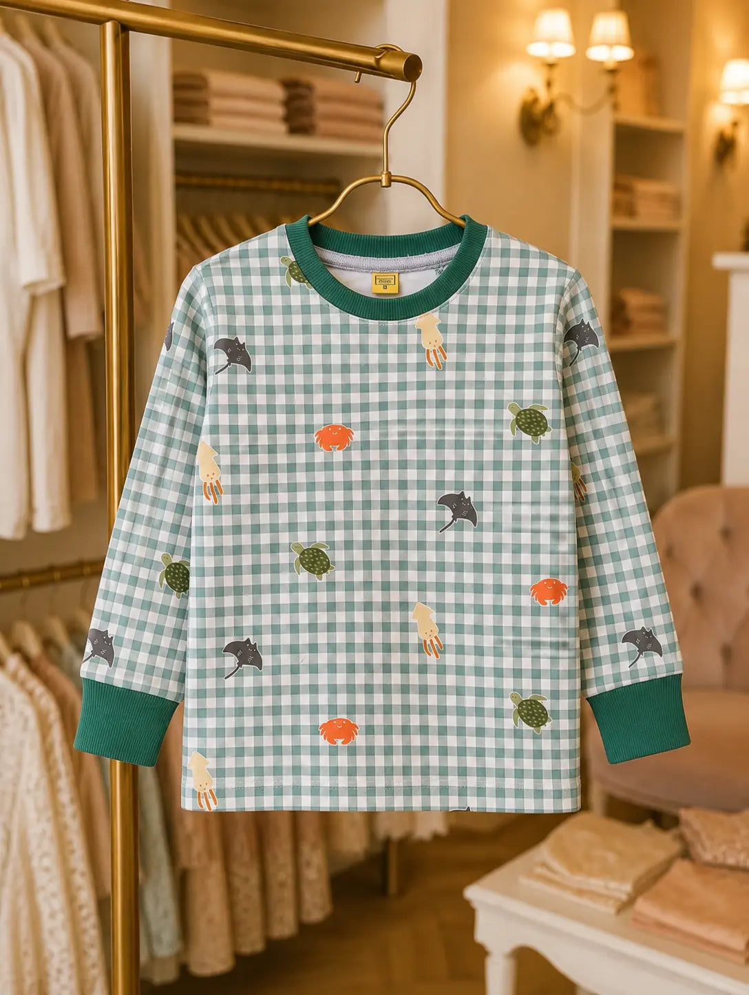 Junior Republic Kid's Sea Life Check all over print long Sleeves Shirt