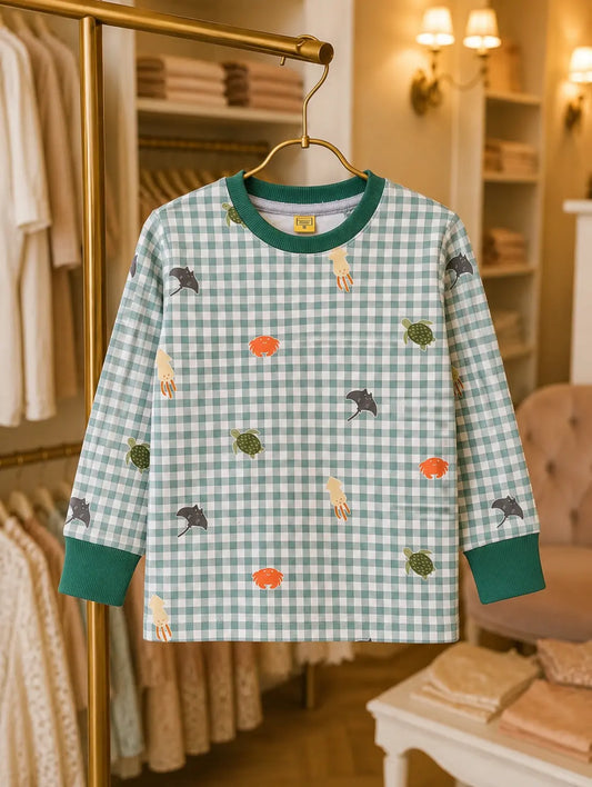 Junior Republic Kid's Sea Life Check all over print long Sleeves Shirt