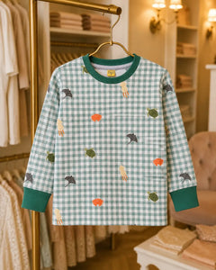 *Minor Fault* Kid's Sea Life Check all over print long Sleeves Shirt - LS-115