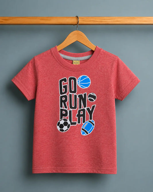 Junior Republic Kid's Go Run Play Printed Tee Shirt