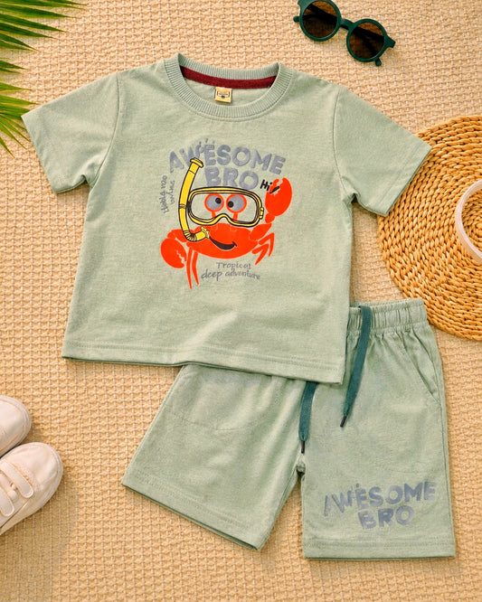 Junior Republic awesome bro Printed Cotton Jersey T-Shirt & Shorts Set for Kids