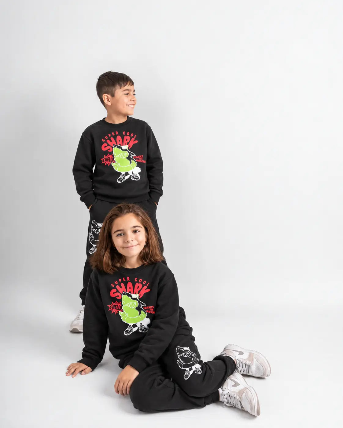 Super Cool Shark Printed Twin Set for Mid Season – Black Shirt & Trouser - TW-055