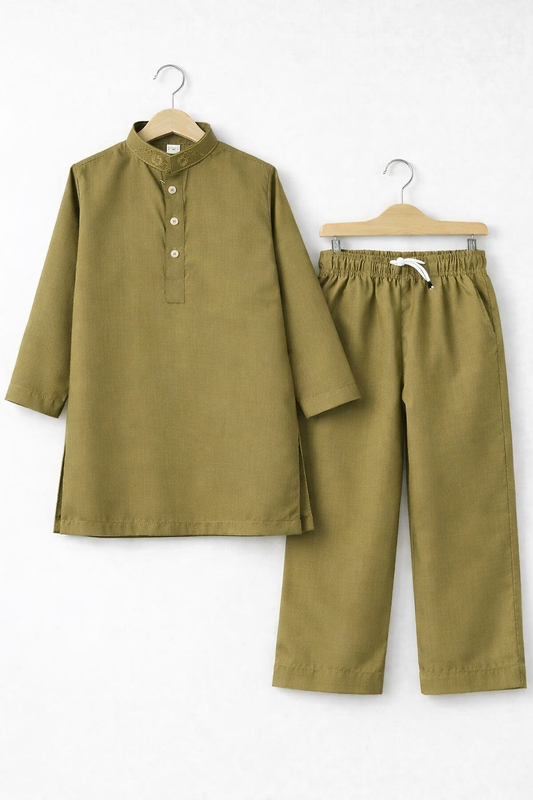 J              unior Republic Boys Summer Shalwar Kameez with embroidered neck Collar- Classic Eastern Wear for Kids