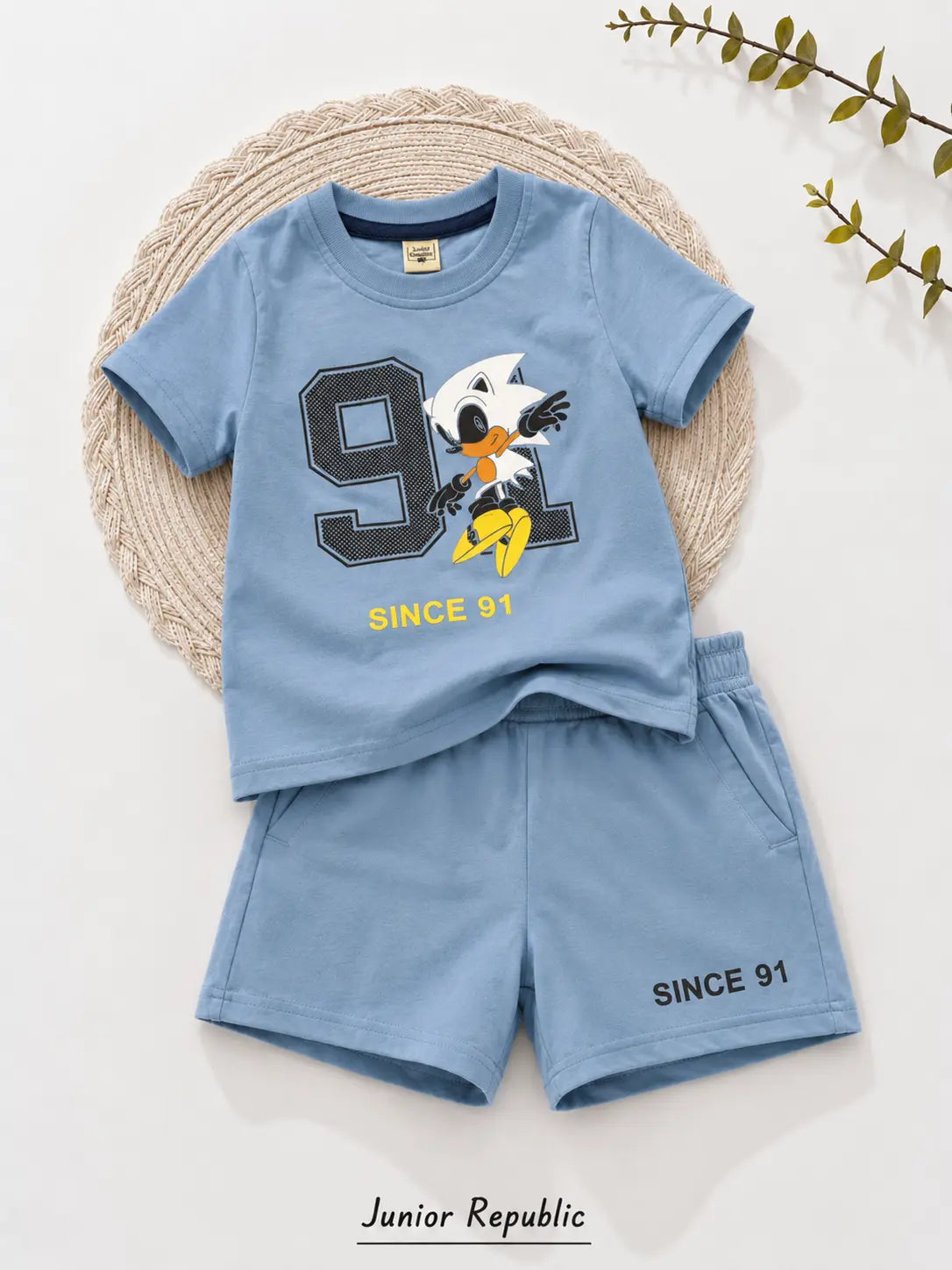 Junior Republic Sonic Printed Cotton Jersey T-Shirt & Shorts Set for Kids