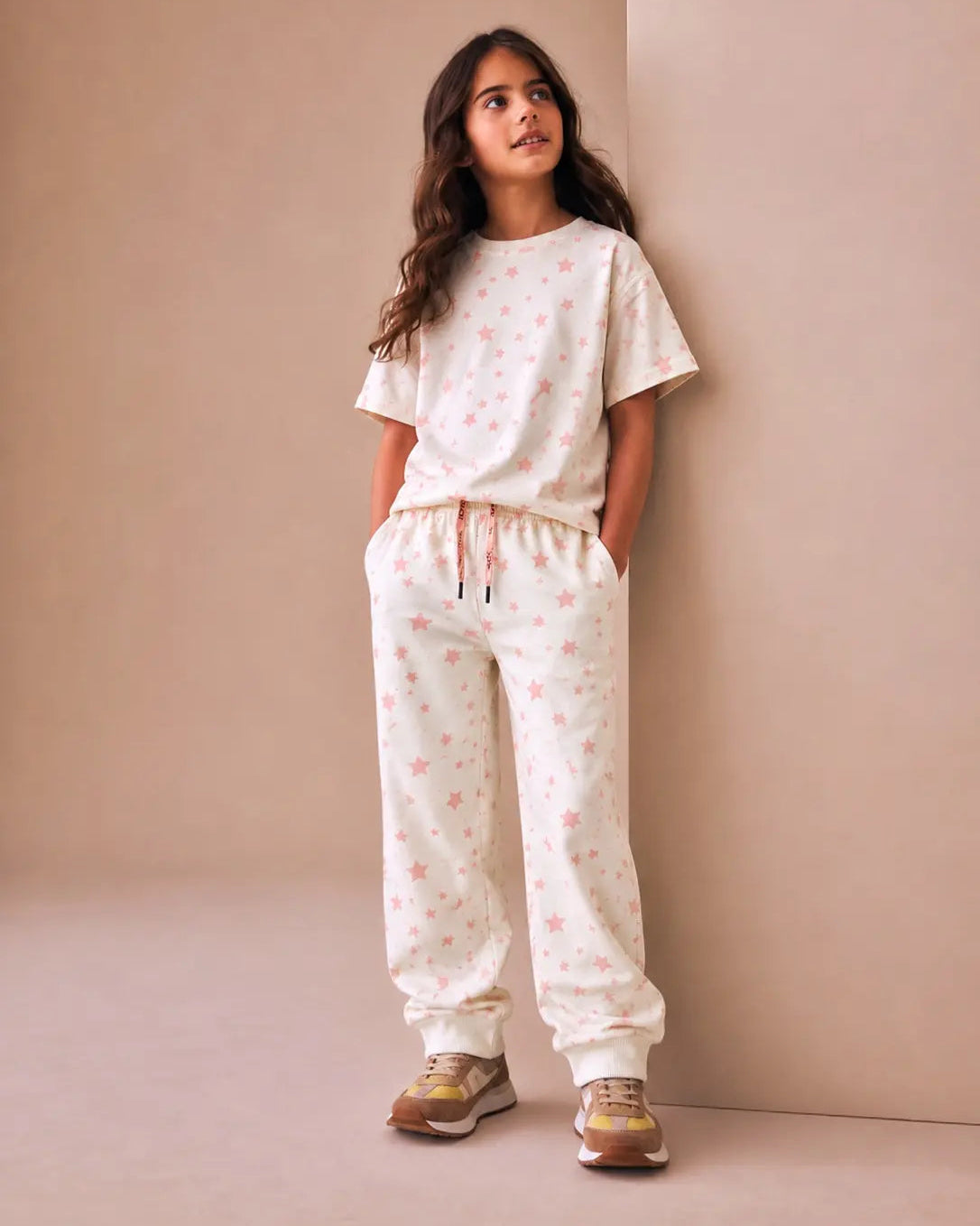 Kid's all over stars Printed Cotton Jersey Summer Trouser Shirt Suit