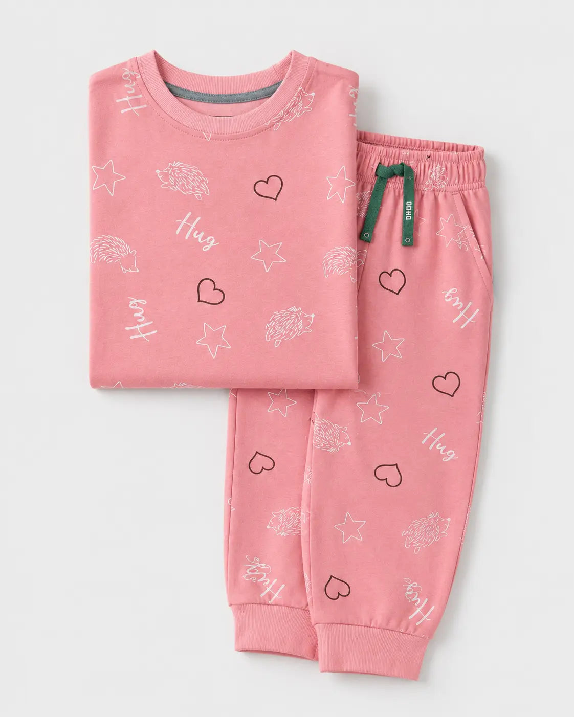 Junior Republic Kids Hearts and stars Printed Cotton Jersey Tee shirt and Trouser Suit