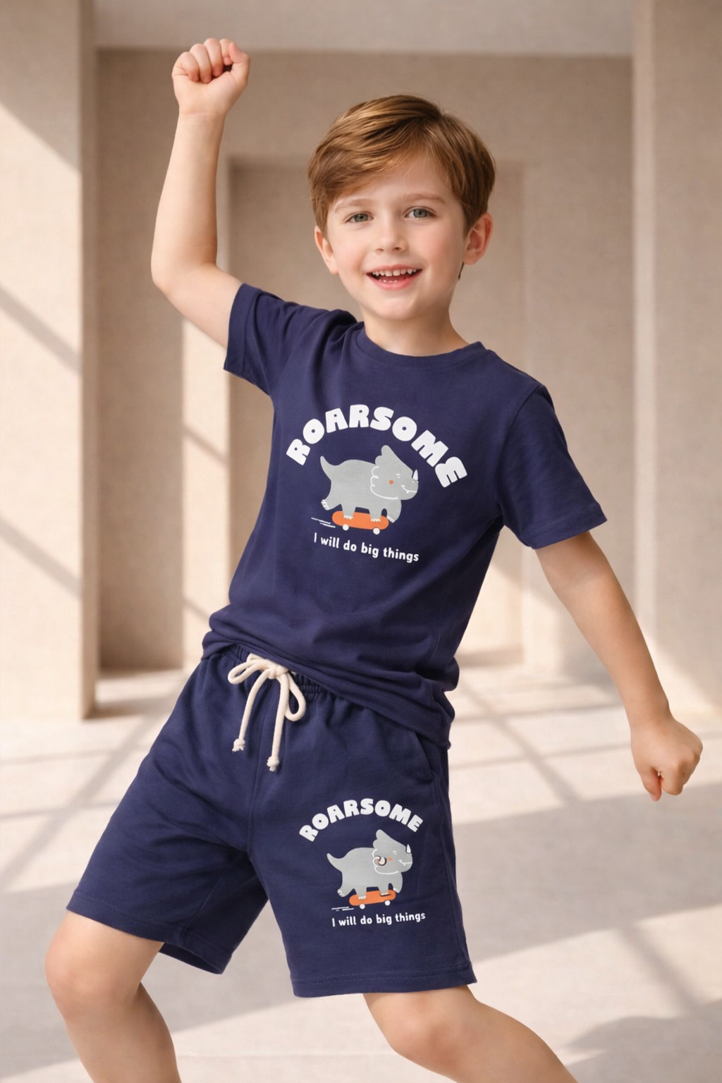 Junior Republic Roarsome Printed Cotton Jersey T-Shirt & Shorts Set for Kids
