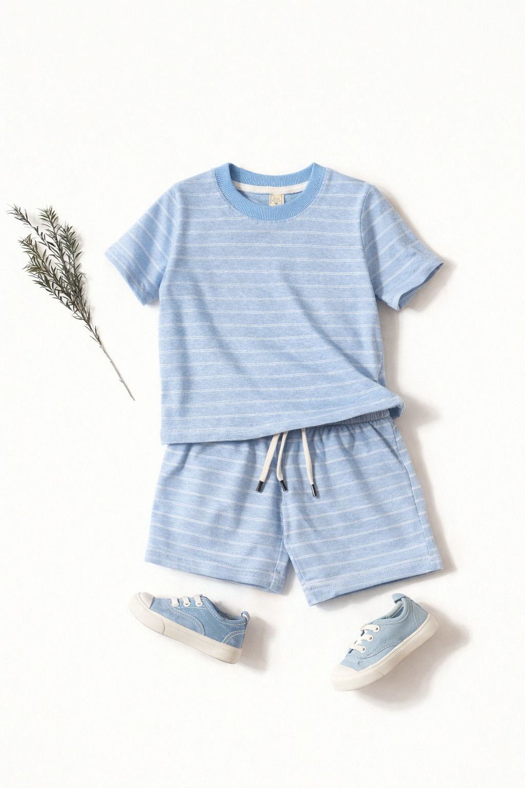 Junior Republic Blue Stripe Cotton T-Shirt & Shorts Set for Kids