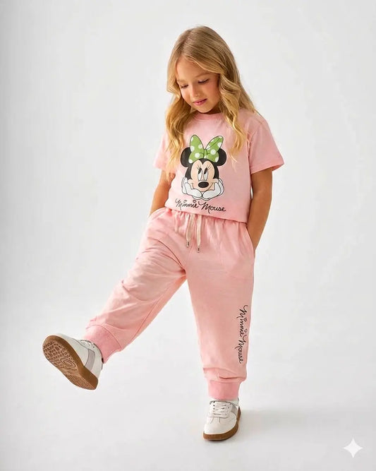 Junior Republic Kid's Minie Mouse Printed Cotton Jersey Summer Trouser Shirt Suit
